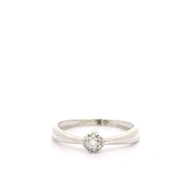 Anillo de Oro Rodinado 18K Solitario Flor con 7 Diamantes