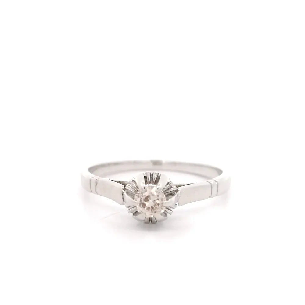 Anillo de Oro Rodinado 18K Solitario con 1 Diamante