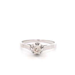 Anillo de Oro Rodinado 18K Solitario con 1 Diamante