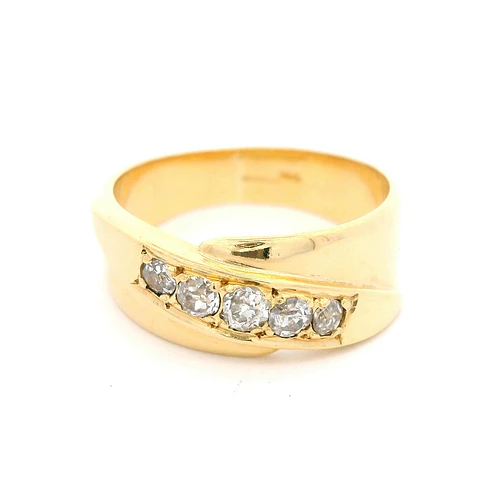 Anillo Tuerca Cintillo 18K Oro Amarillo con 5 Diamantes Corte Antiguo