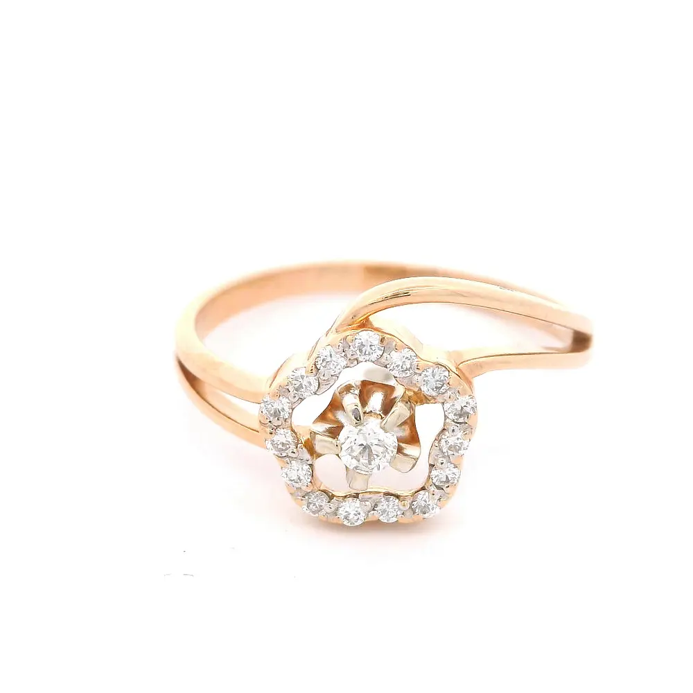 Anillo Flor Calada 14K Oro Rosado con 16 Diamantes