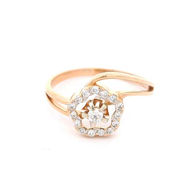 Anillo Flor Calada 14K Oro Rosado con 16 Diamantes