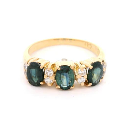 Anillo Cintillo 18K Oro Amarillo con Diamantes y Zafiros Ovales