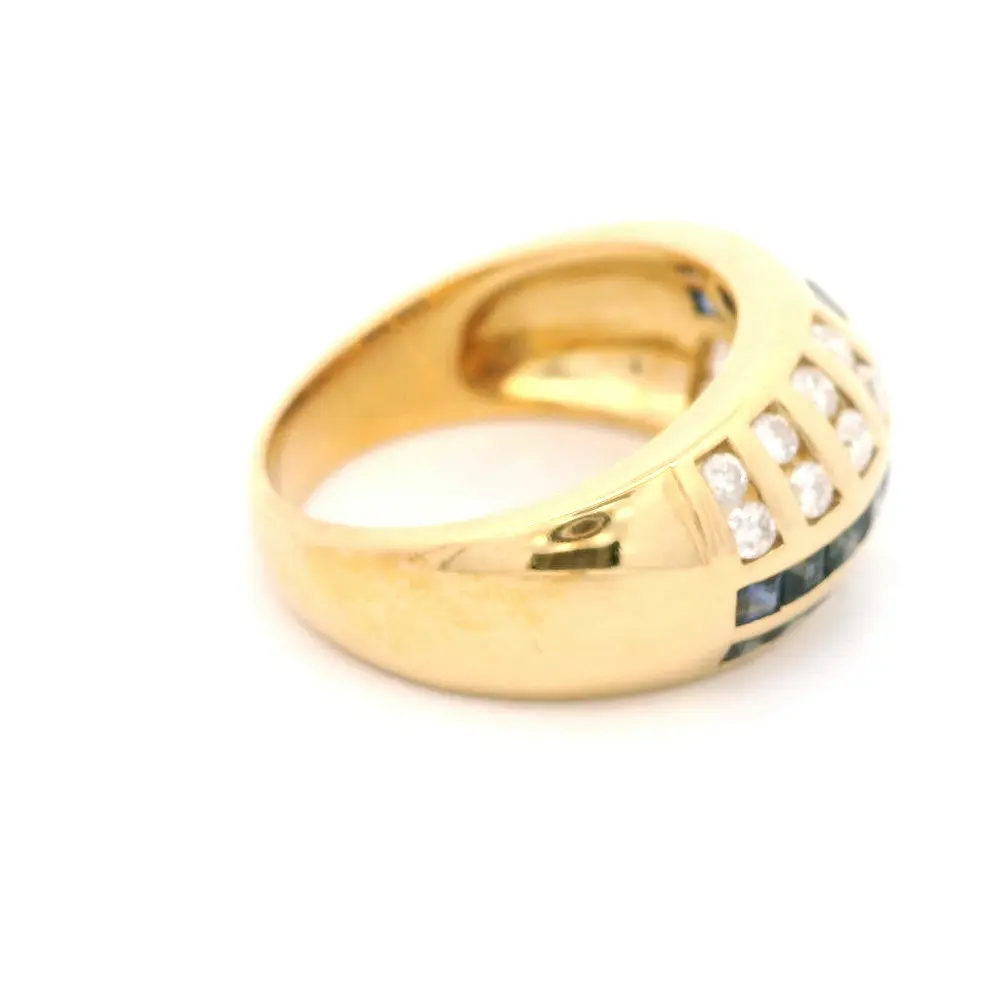 Anillo Bombé 18K Oro Amarillo con Diamantes y Zafiros Princess