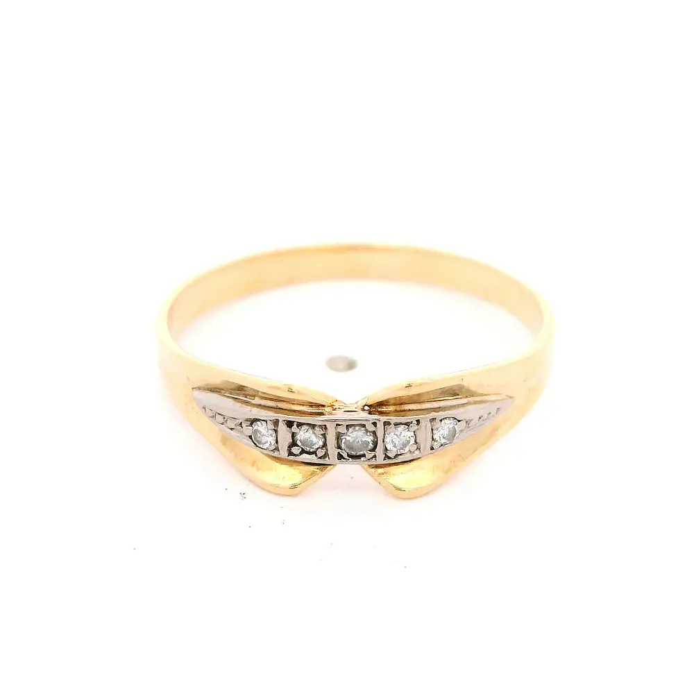 Anillo Lazo Ovalado 18K Dos Oros con 5 Diamantes