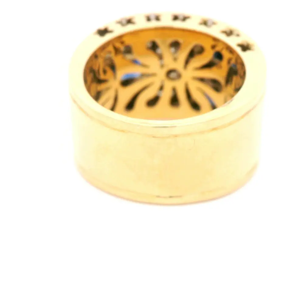 Anillo de Oro Amarillo 18K Bombé con 35 Diamantes y 6 Piedras Azules