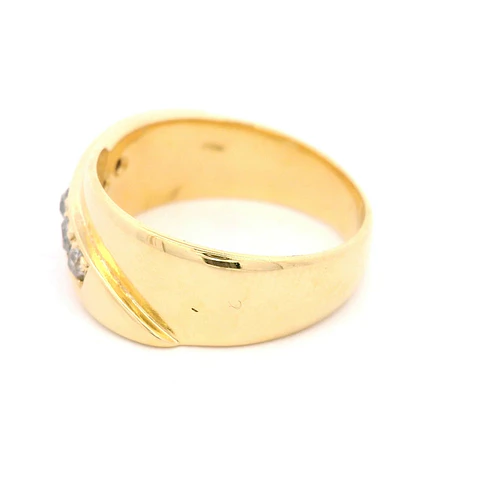 Anillo Tuerca Cintillo 18K Oro Amarillo con 5 Diamantes Corte Antiguo