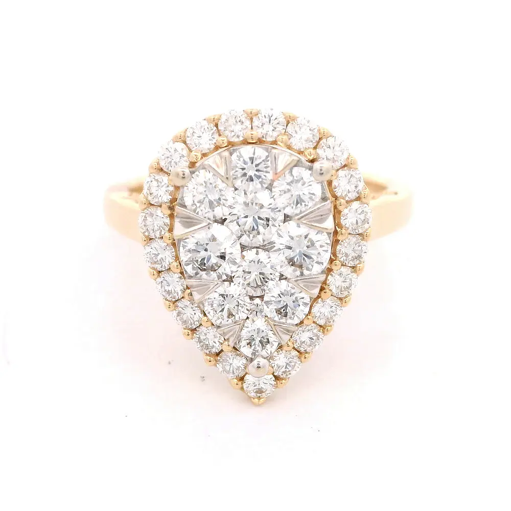Anillo Gota Ovalada 14K Oro Amarillo con 31 Diamantes