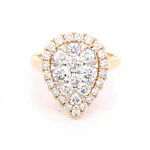 Anillo Gota Ovalada 14K Oro Amarillo con 31 Diamantes