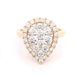 Anillo Gota Ovalada 14K Oro Amarillo con 31 Diamantes