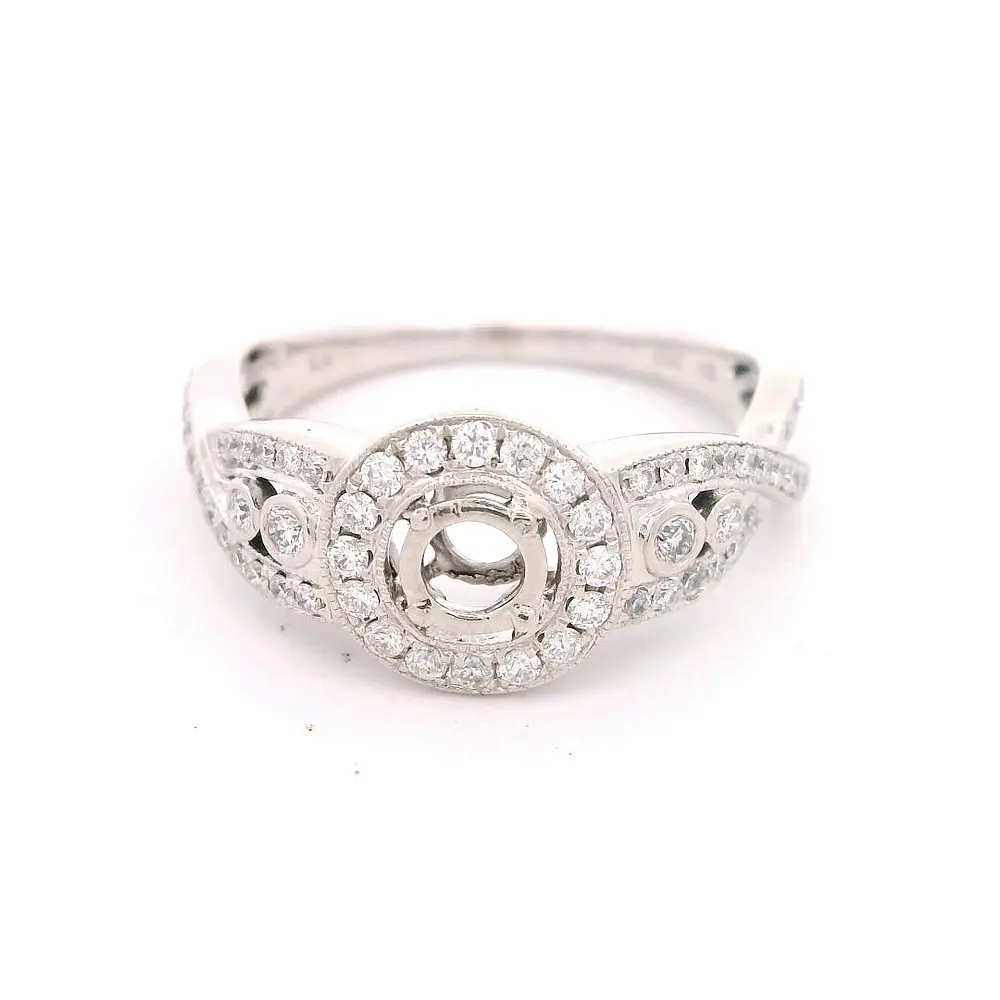Anillo Halo Calado Cruzado 18K Rodinado con 66 Diamantes