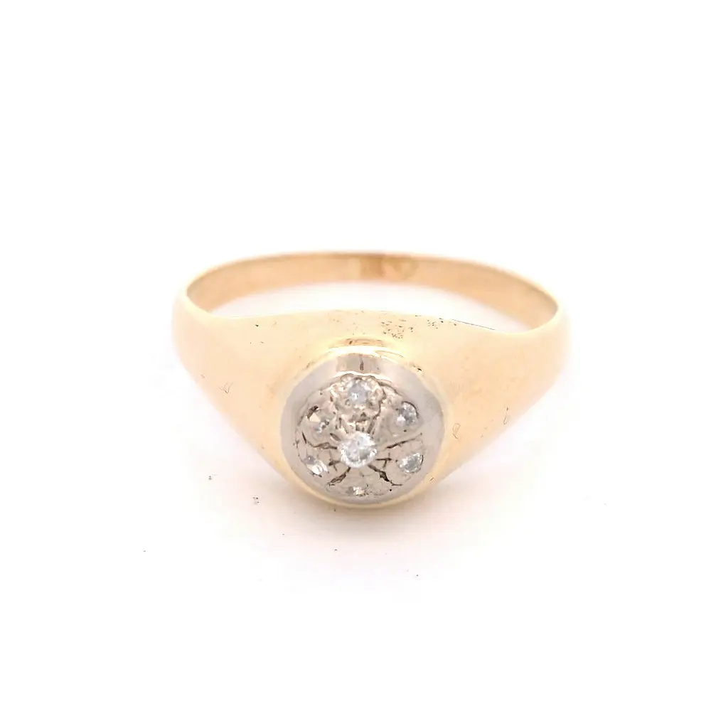 Anillo Sello Ovalado 18K Oro Amarillo con 7 Diamantes