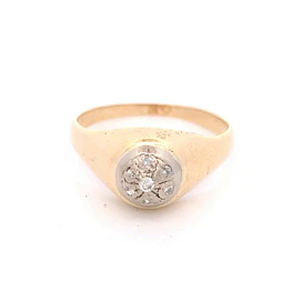 Anillo Sello Ovalado 18K Oro Amarillo con 7 Diamantes