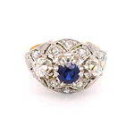 Anillo Bombé 18K Dos Oros con Diamantes y Piedra Azul
