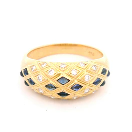 Anillo Bombé 18K Oro Amarillo con Diamantes y Piedras Azules