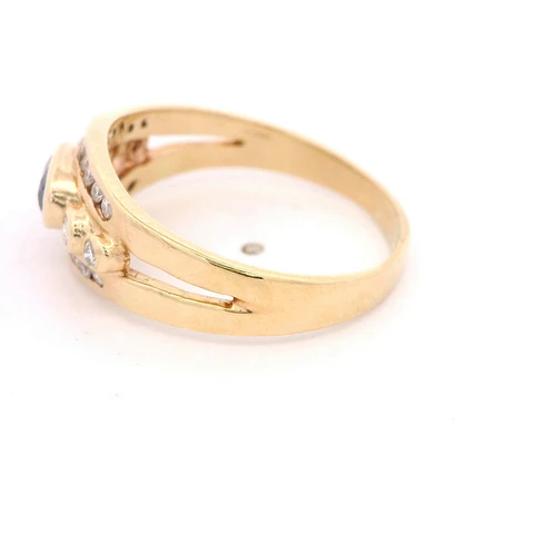 Calado Bombé 14K Oro Amarillo con Diamantes y Zafiro
