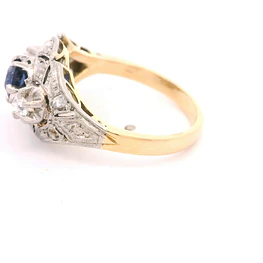 Anillo Bombé 18K Dos Oros con Diamantes y Piedra Azul