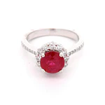 Anillo Halo 18K Rodinado con 36 Diamantes y Rubí Sintético