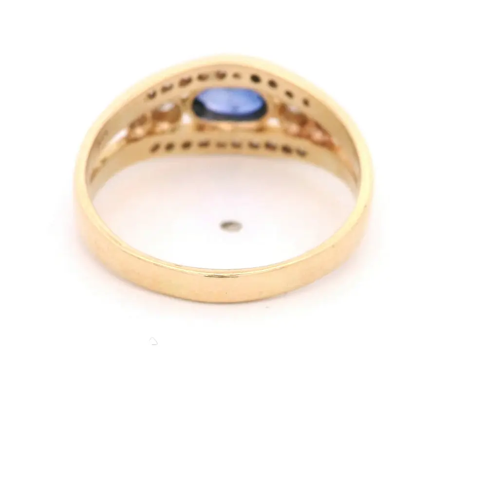 Calado Bombé 14K Oro Amarillo con Diamantes y Zafiro