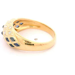 Anillo Bombé 18K Oro Amarillo con Diamantes y Piedras Azules