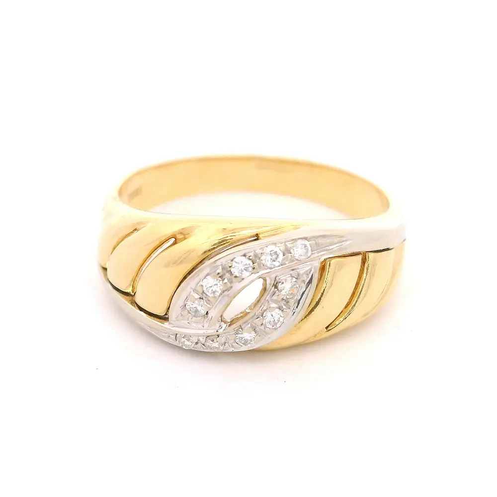 Anillo Bombé Calado 18K Dos Oros con 10 Diamantes