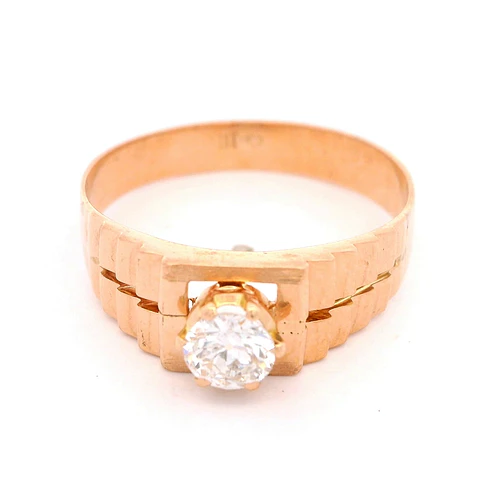 Anillo Sello Tallado Lateral 18K Oro Rosado con Diamante