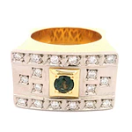 Anillo Sello 18K Dos Oros con 18 Diamantes y Piedra Azul