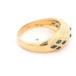 Anillo Bombé 18K Oro Amarillo con Diamantes y Piedras Azules