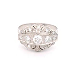 Anillo Navette Art Déco de Platino con 15 Diamantes
