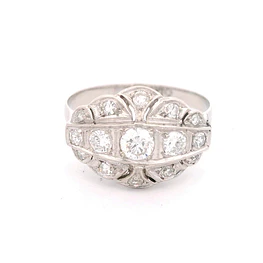 Anillo Navette Art Déco de Platino con 15 Diamantes
