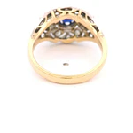 Anillo Bombé 18K Dos Oros con Diamantes y Piedra Azul