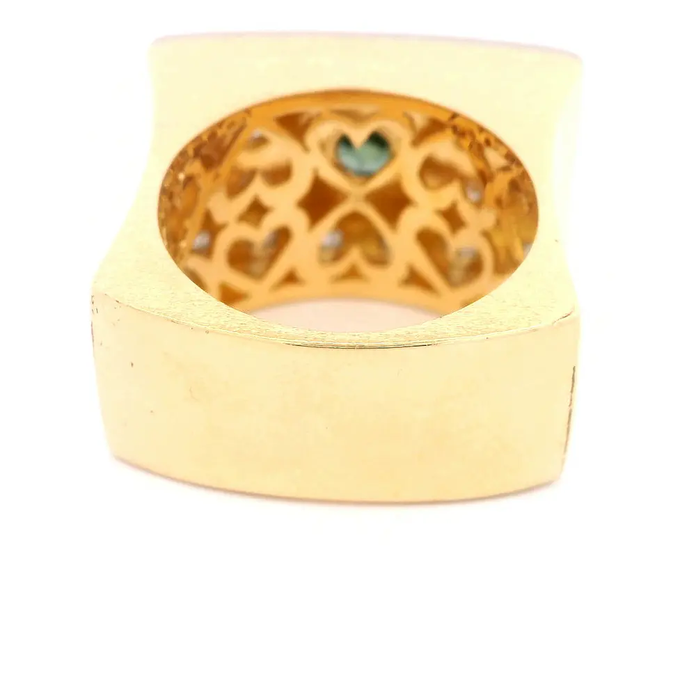 Anillo Sello 18K Dos Oros con 18 Diamantes y Piedra Azul