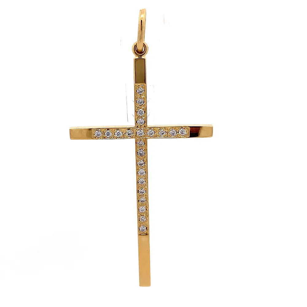 Colgante Cruz 18K Oro Amarillo con 23 Moissanitas