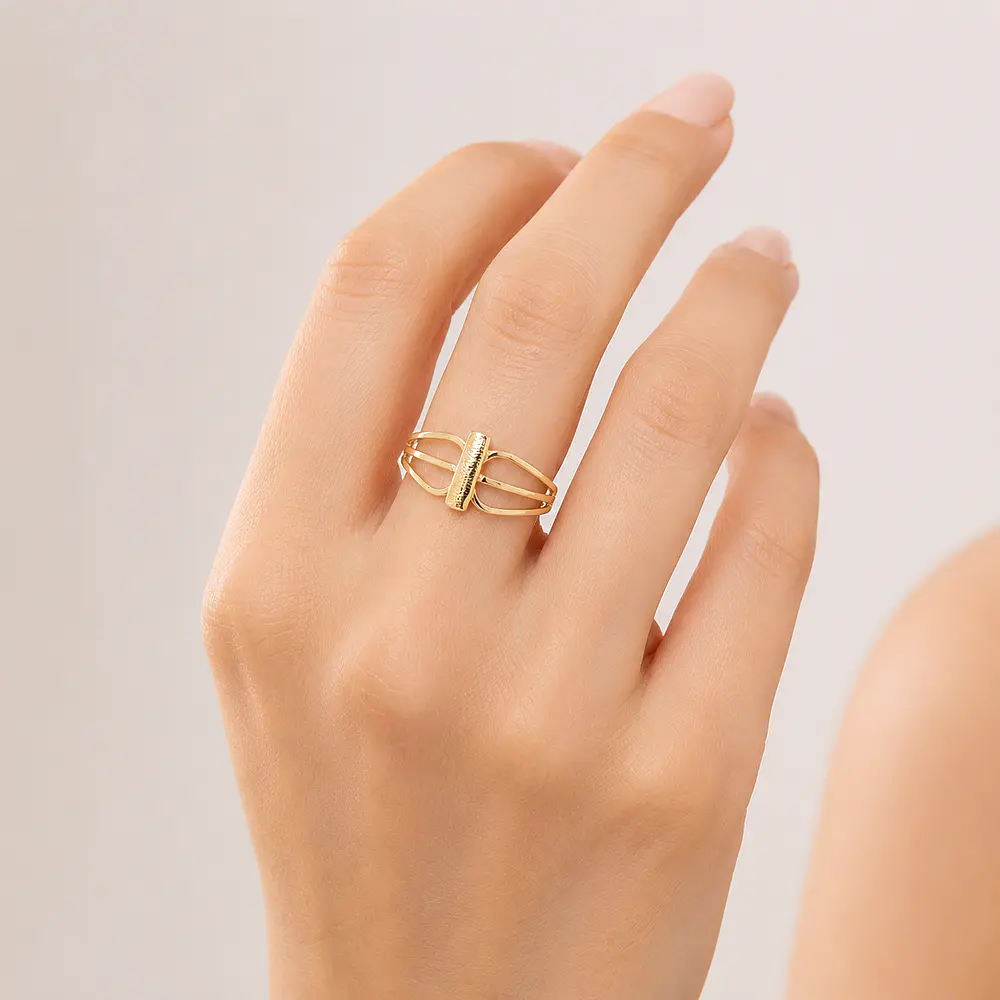Anillo de Oro Amarillo 18K Rejilla Simple 