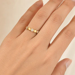Anillo Cintillo Oro Amarillo 18K Cintillo Hexagonales