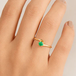 Anillo de Oro Amarillo 18K Espiral Solitario con 1 Piedra Verde