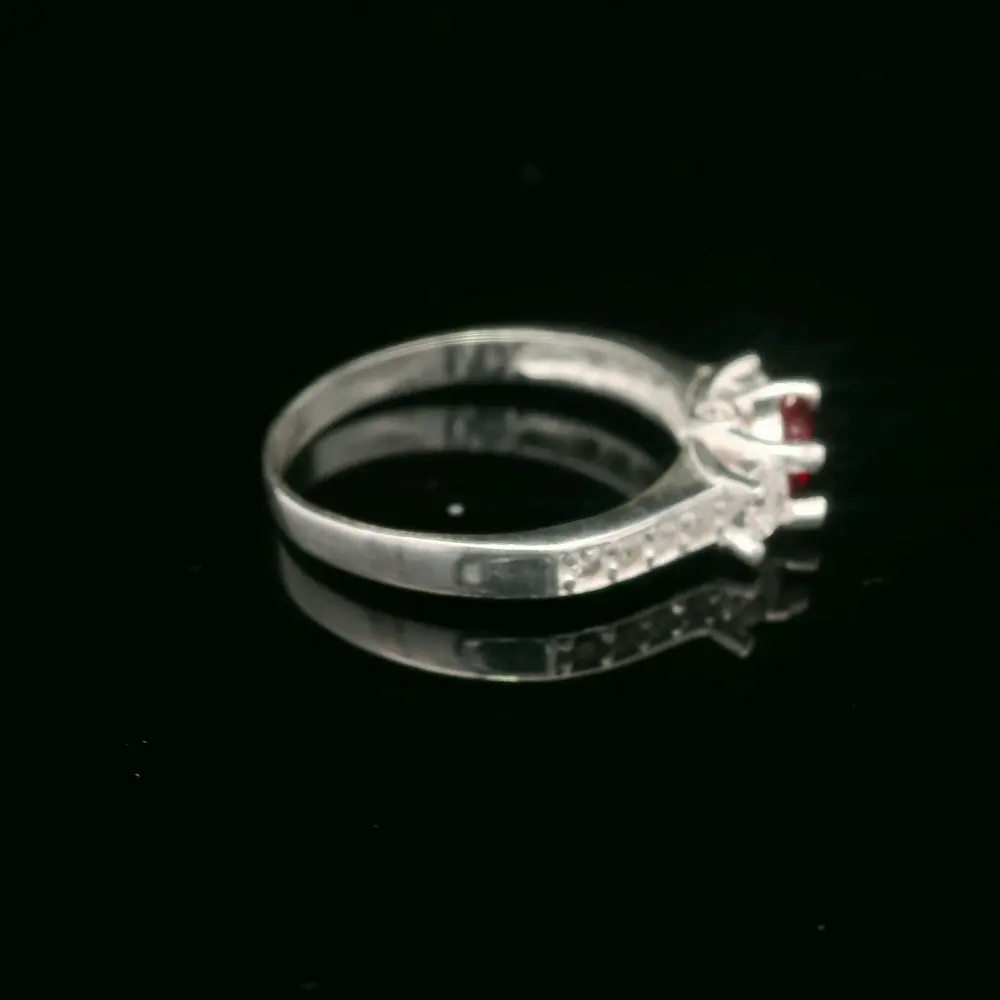 Anillo de Plata con Circón Central de Color, 4 Pistilos y Cintillo con Circones