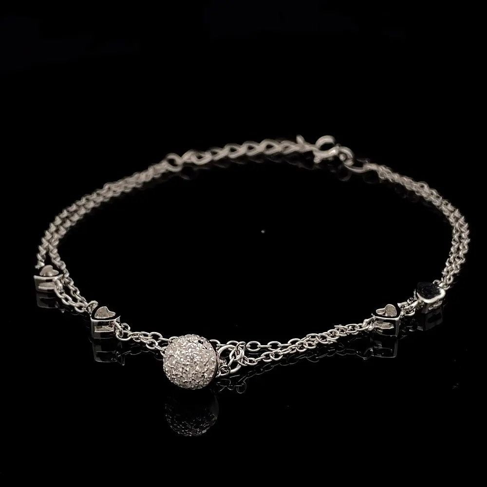 Pulsera de Plata RH Limada Doble con Corazones Intercalados y Esfera