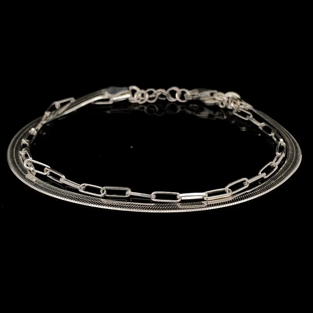 Pulsera de Plata Doble Tejido Limada Cinta Plana