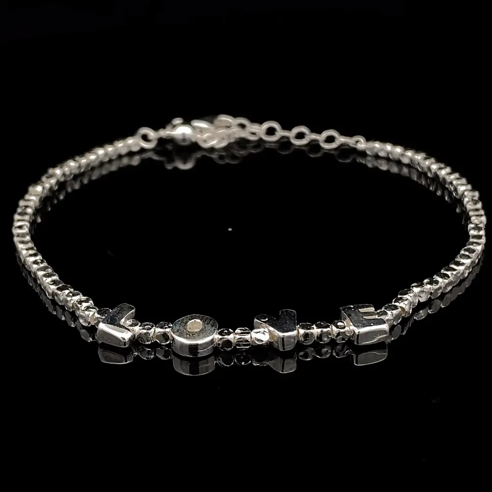 Pulsera de Plata de Cubos Continuos Intercalada con Letras LOVE