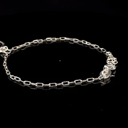 Pulsera de Plata Limada con Corazón Troquelado y Corazón con Circón Incoloro