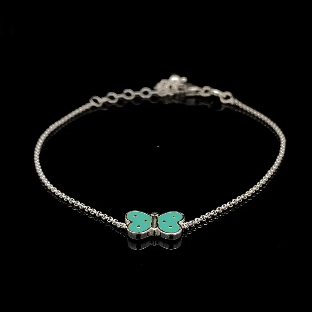 Pulsera de Plata Limada con Mariposa de Color