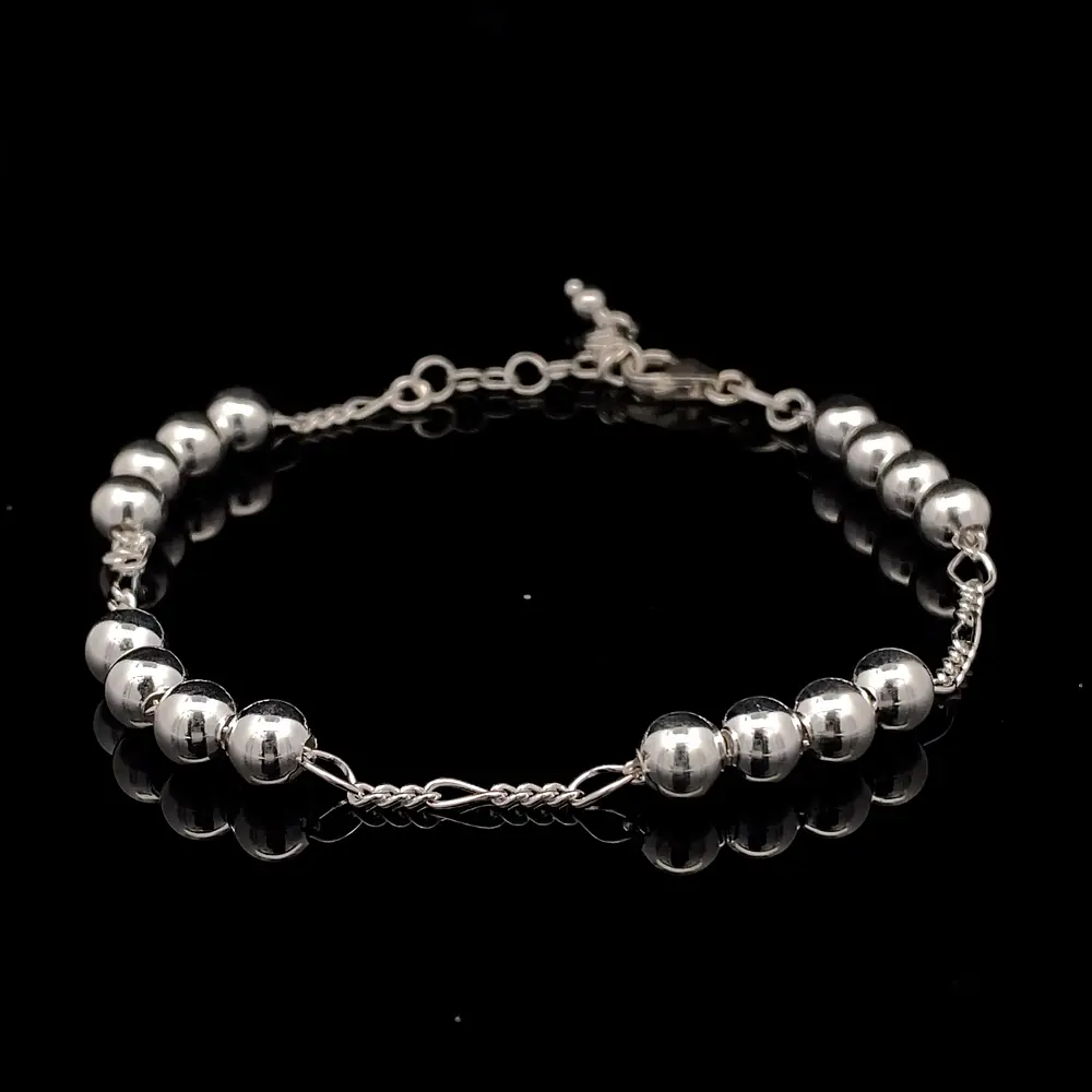 Pulsera de Plata Fígaro 3x1 con Cuatro Esferas Intercaladas
