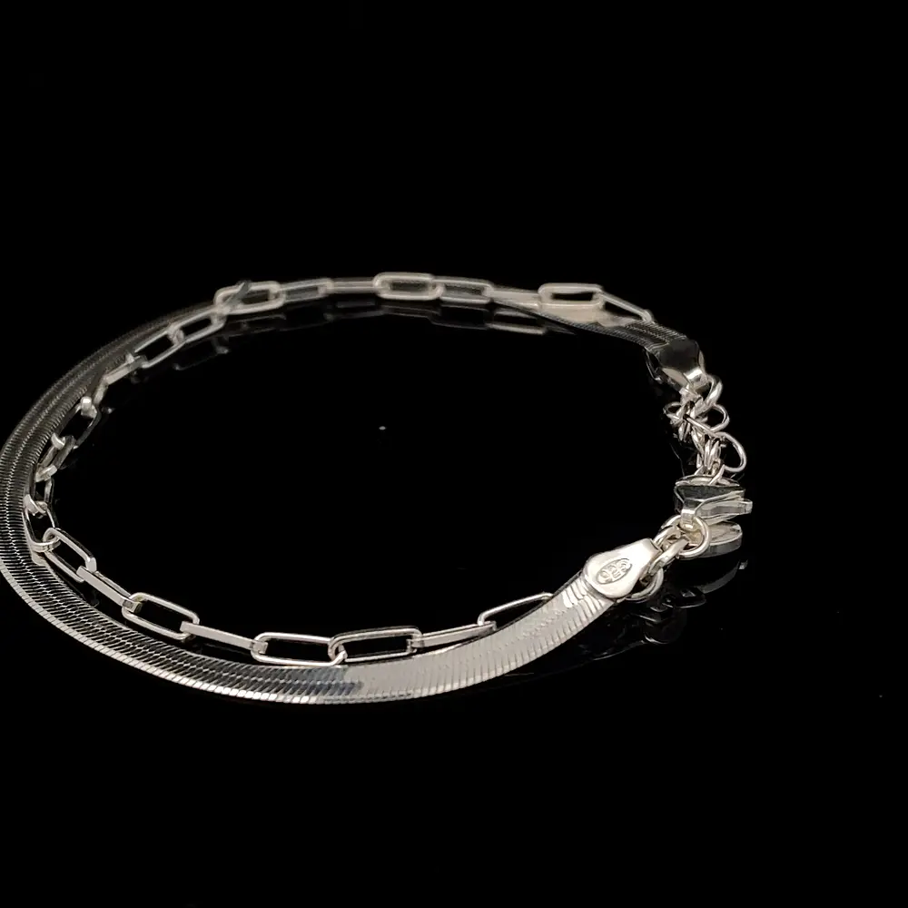 Pulsera de Plata Doble Tejido Limada Cinta Plana