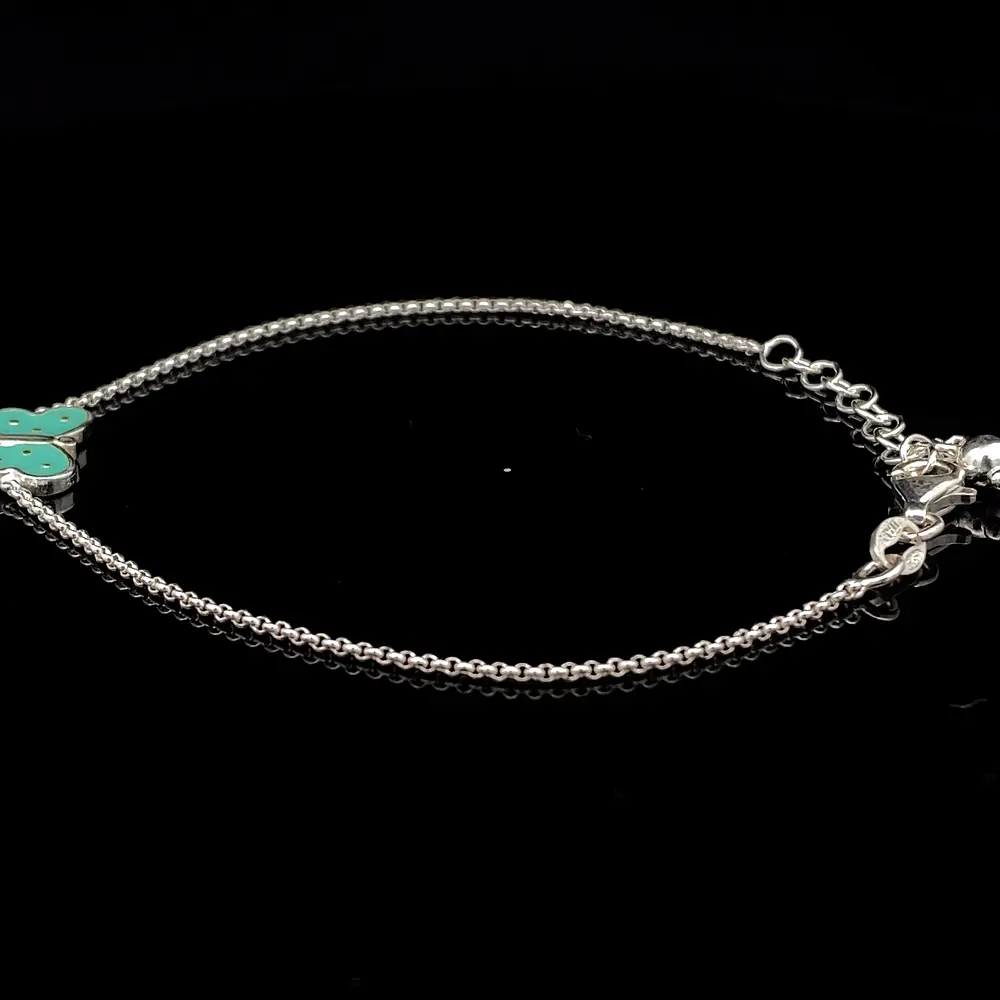 Pulsera de Plata Limada con Mariposa de Color