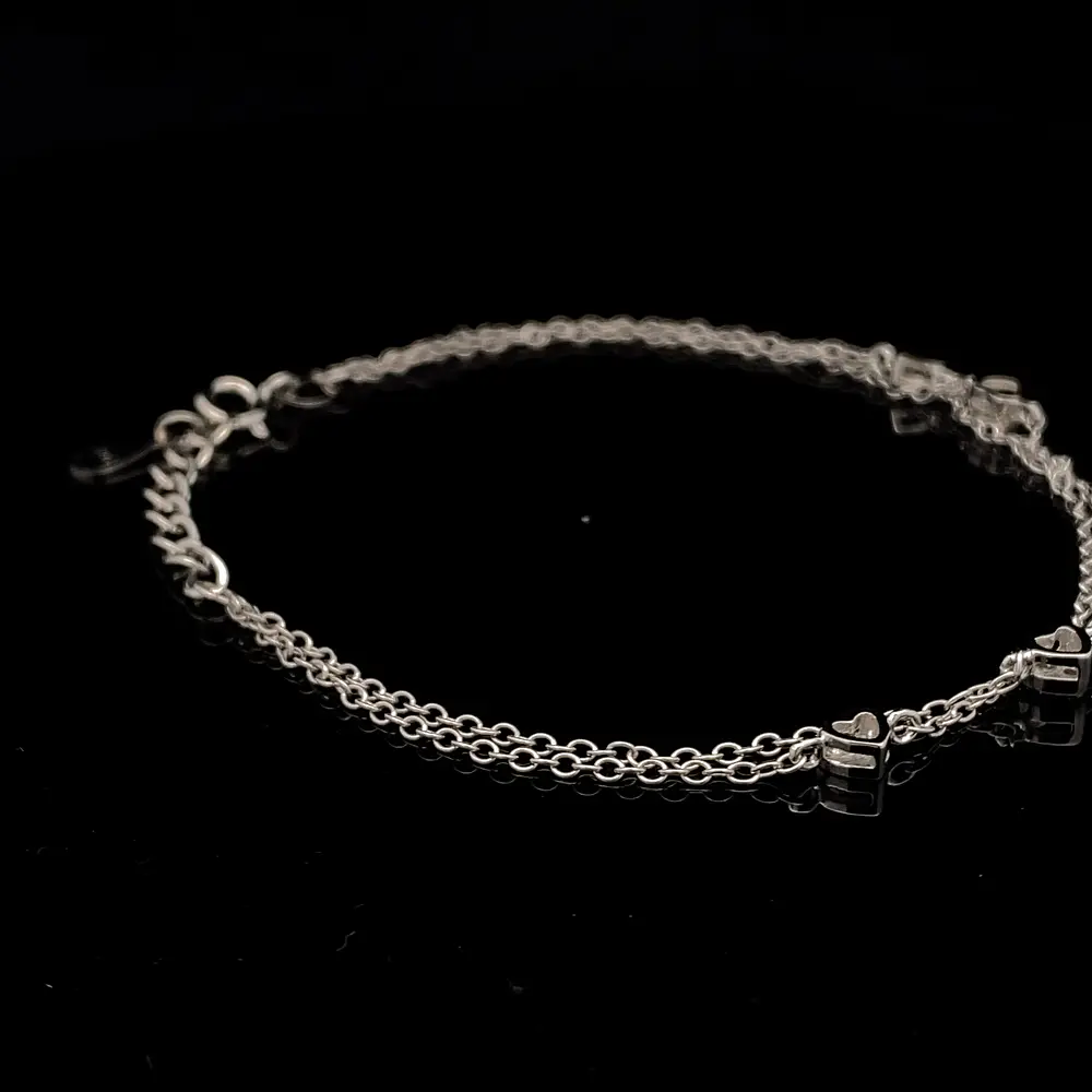 Pulsera de Plata RH Limada Doble con Corazones Intercalados y Esfera