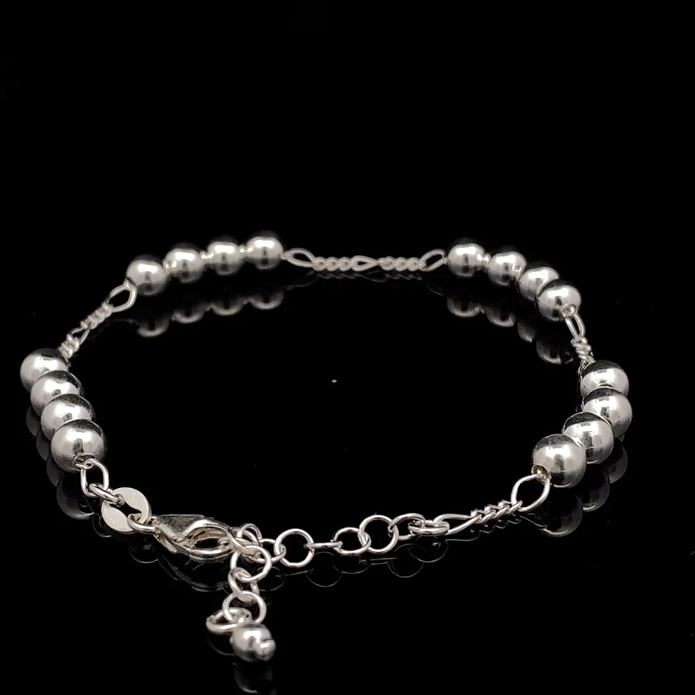 Pulsera de Plata Fígaro 3x1 con Cuatro Esferas Intercaladas