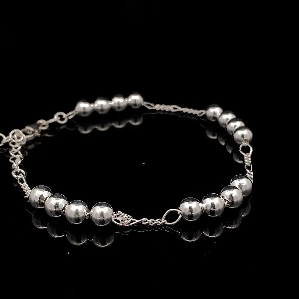 Pulsera de Plata Fígaro 3x1 con Cuatro Esferas Intercaladas