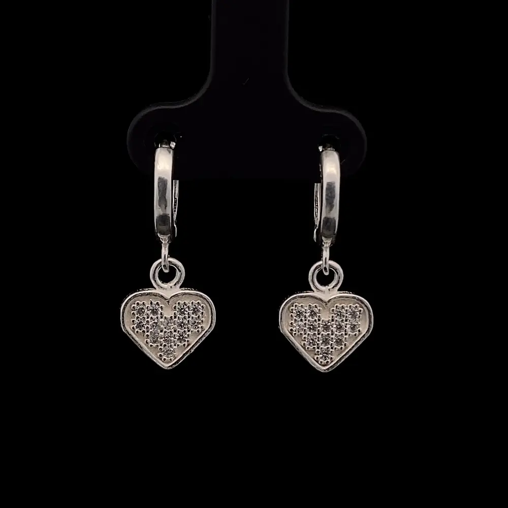 Aros de Plata con Corazón Colgante y Circones