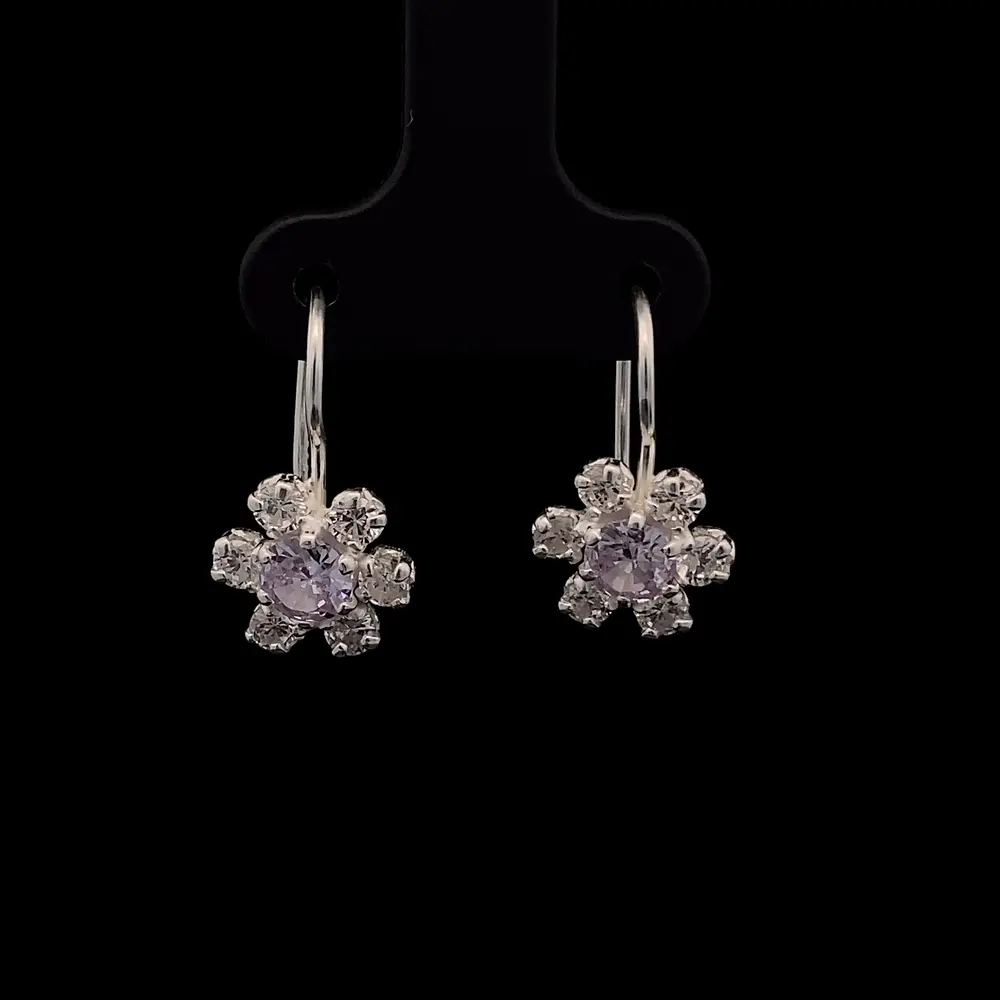Aros de Plata Lady Di en Flor con Circón